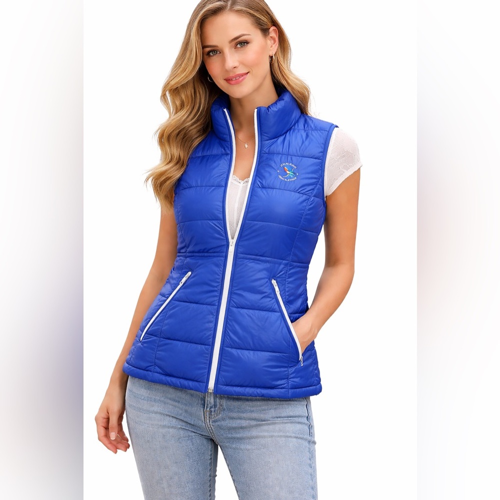 Coatology size M Blue zip up puffer vest 95% down zipped pockets